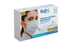 Máscara Descartável Tripla Camada Branca com Elástico | SPK