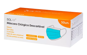 Máscara Descartável Azul Tripla com Clipe Nasal - SOL-M